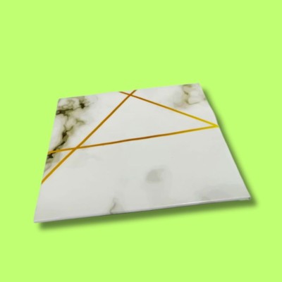 8" Square White Marble with Gold Lines Cake Board [2.7MM thick]